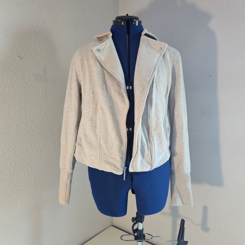 H by Halston gray sz 10 moto jacket cotton blend zip‎ button collar long sleeve